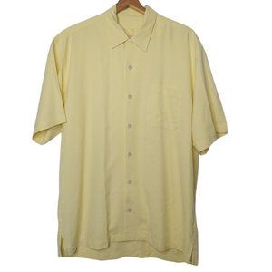 Tommy Bahama Mens Medium Button Up Shirt Light Yellow Silk Short Sleeve Beach
